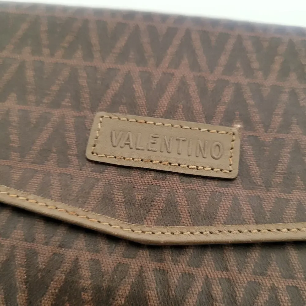 Valentino Vintage Bifold Logo‎ Brown Wallet Large Vintage Envelope Italian Retro